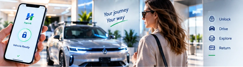 Hannk digital rental experience connecting customer smartphone and vehicle