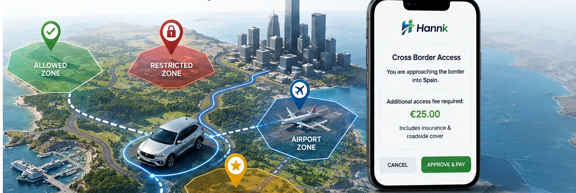 Car rental geofencing with allowed, restricted and airport zones